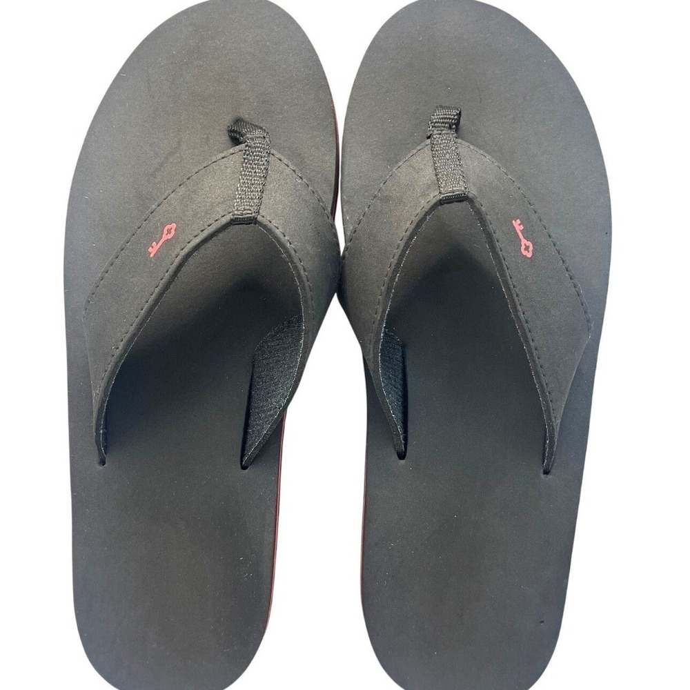 Neat Feet Flip Flops Black Red Key Bank Logo Platform Thong Sandals ML 6-9